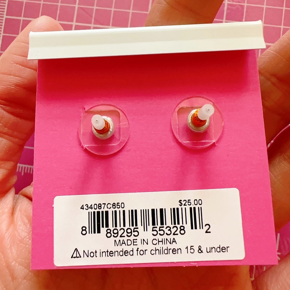 Betsey Johnson earrings pink purple diamonds paved flower - Picture 5 of 5